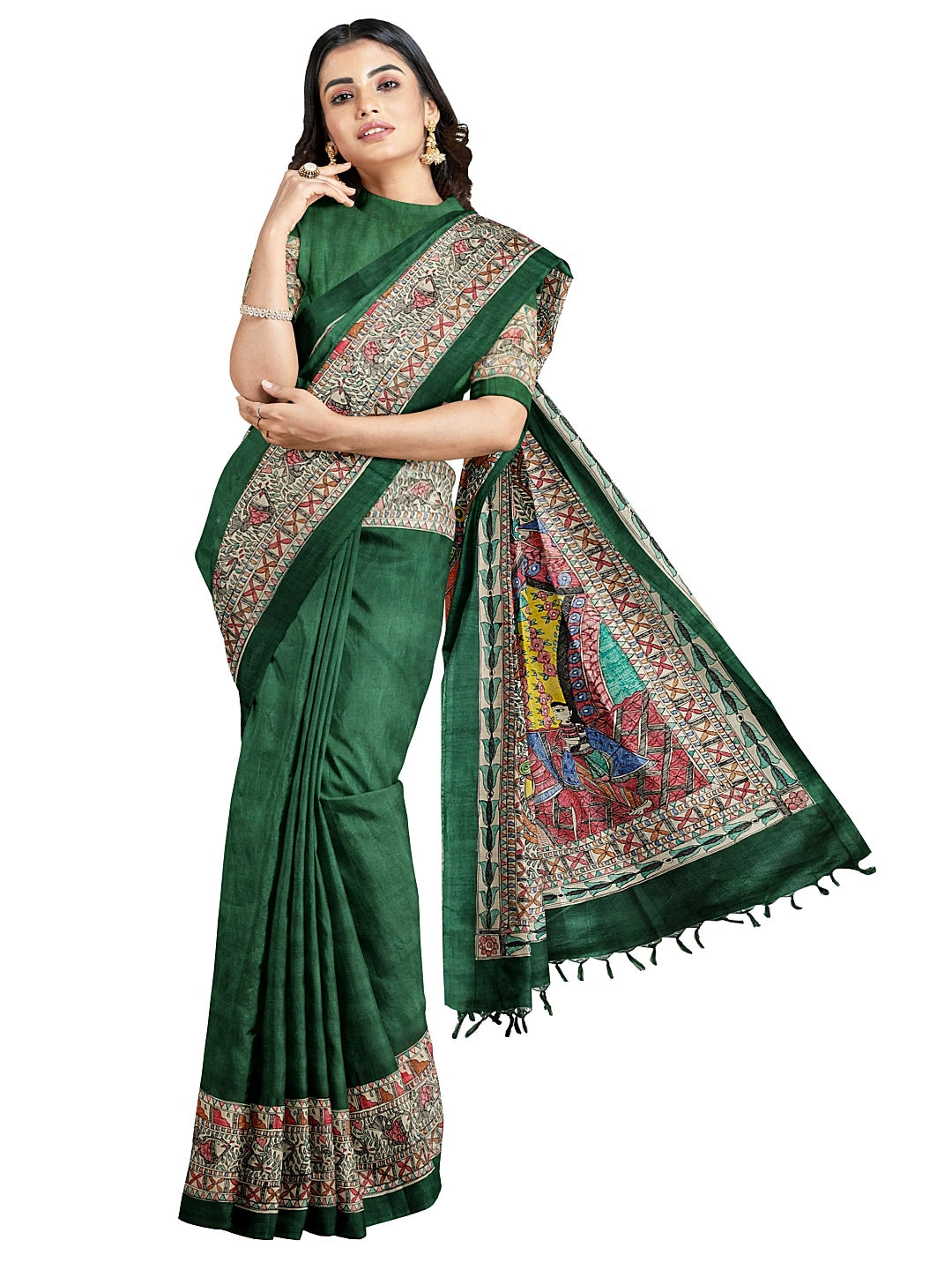 Hand-Painted Madhubani: Ram & Sita Ji at Valmiki Ashram – A Divine Tale on Tussar Munga Silk